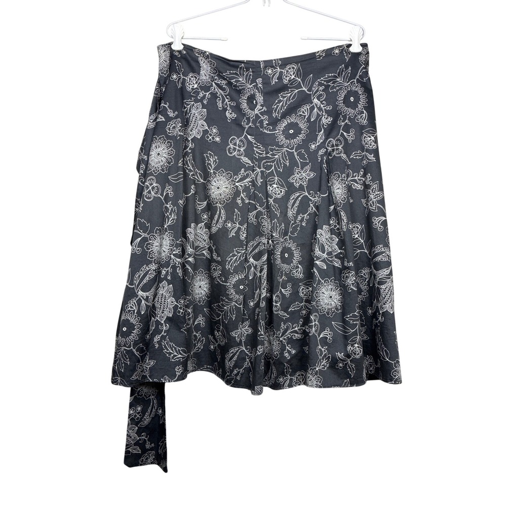 Ronen Chen Skirt US 10 Israel 3 Gray Cotton Floral lined sash ties zipper back